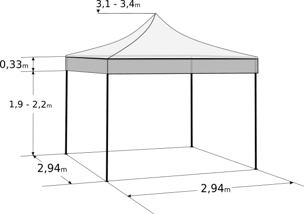 Pavilion de grădină 3x3m - Profesional din aluminiu hexagonal: Dimensiuni și parametri