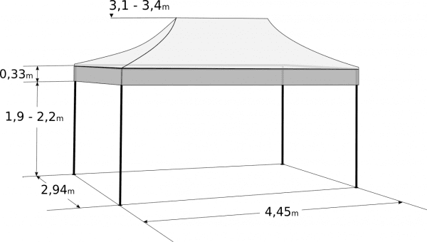 Pavilion de grădină 3x4,5m - Profesional,  din aluminiu hexagonal: Dimensiuni și parametri