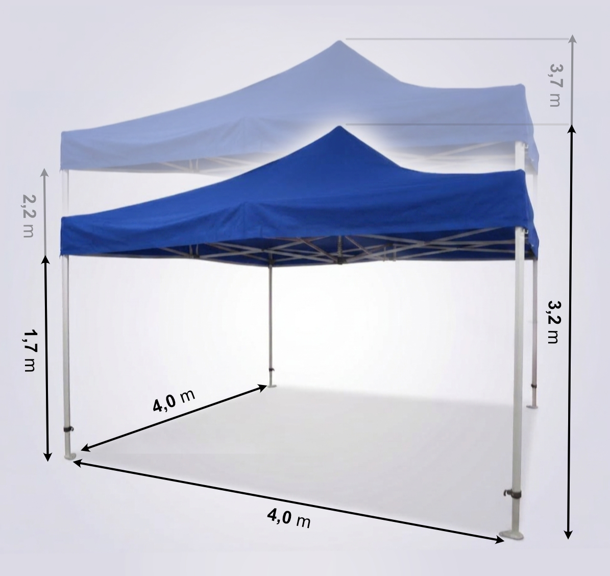 Dimensiunile cortului pliabil 4x4m - hexagon din aluminiu profi